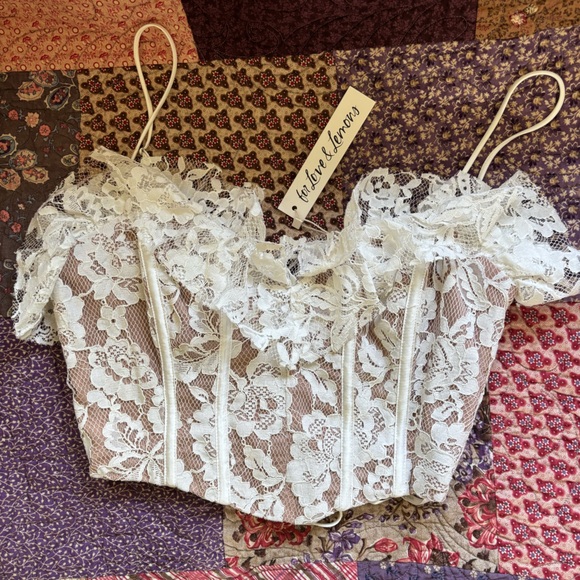 For Love and Lemons Ruffle Lace Crop Top Bustier Corset Sz M - Picture 3 of 7
